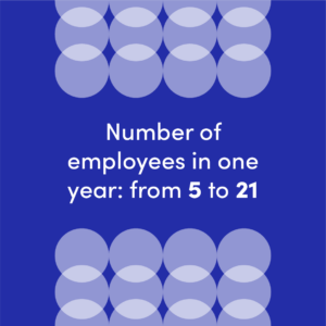 Number of employees of Pinnacle in one year: from 5 to 21