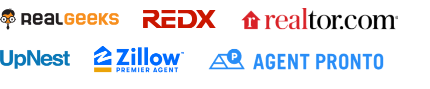 icons of lead generation brand logos: realgeeks, redx, realtor.com, upnest, Zillow, agent pronto