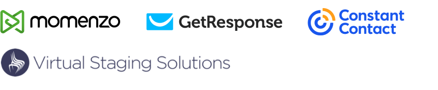 icons of real estate marketing brand logos: momenzo, getresponse, constant contact, virtual staging studios