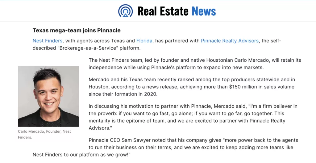 Real Estate News Brokerage Beat Aug19: Texas mega-team joins Pinnacle 