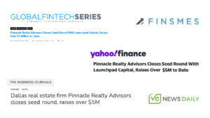 Link to article on Business Journals about Dallas real estate firm Pinnacle Realty Advisors closing seed round, raising over $5M